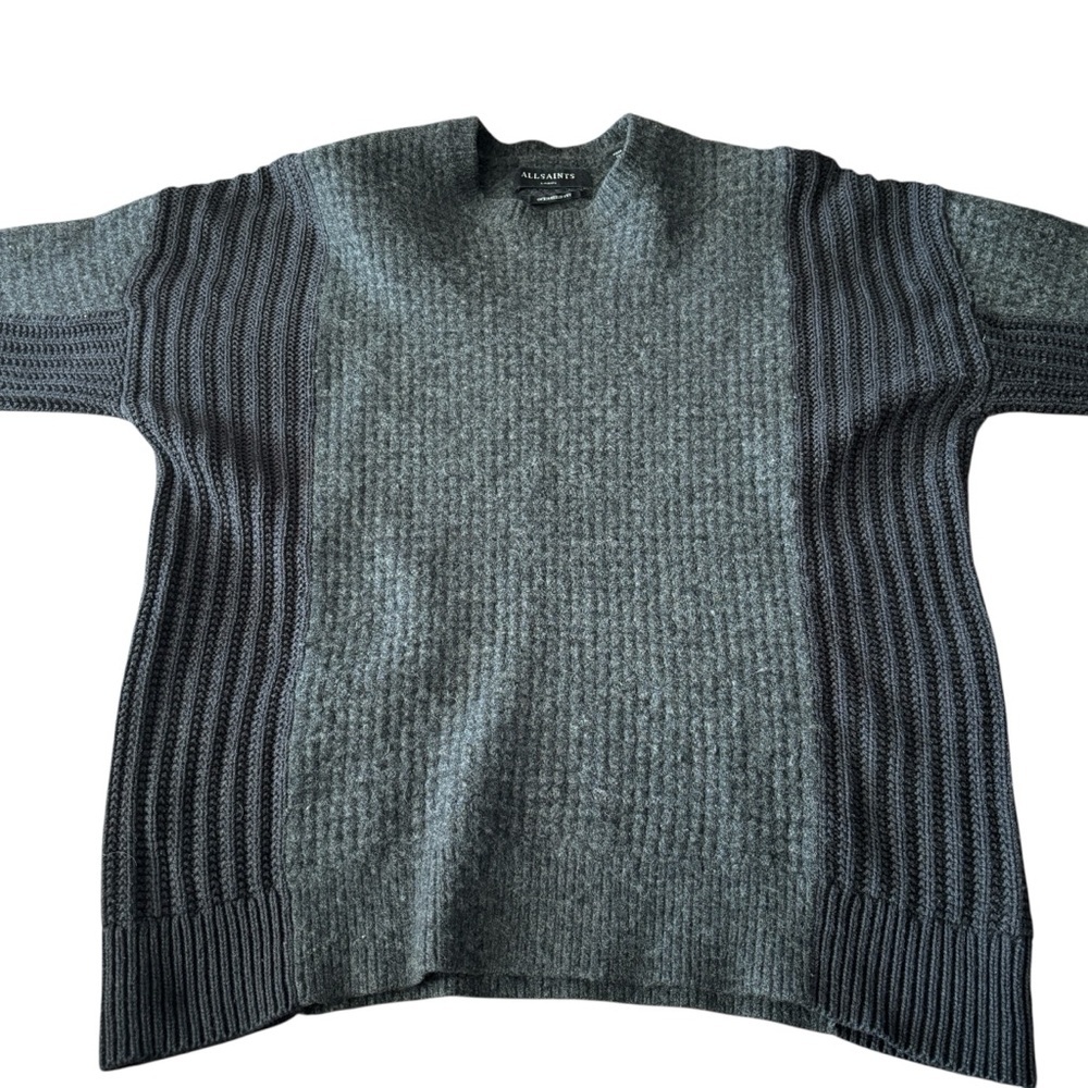 AllSaints Oversized Grey Knit Sweater | Chunky Textured Minimalist | Size L - Picture 3 of 7